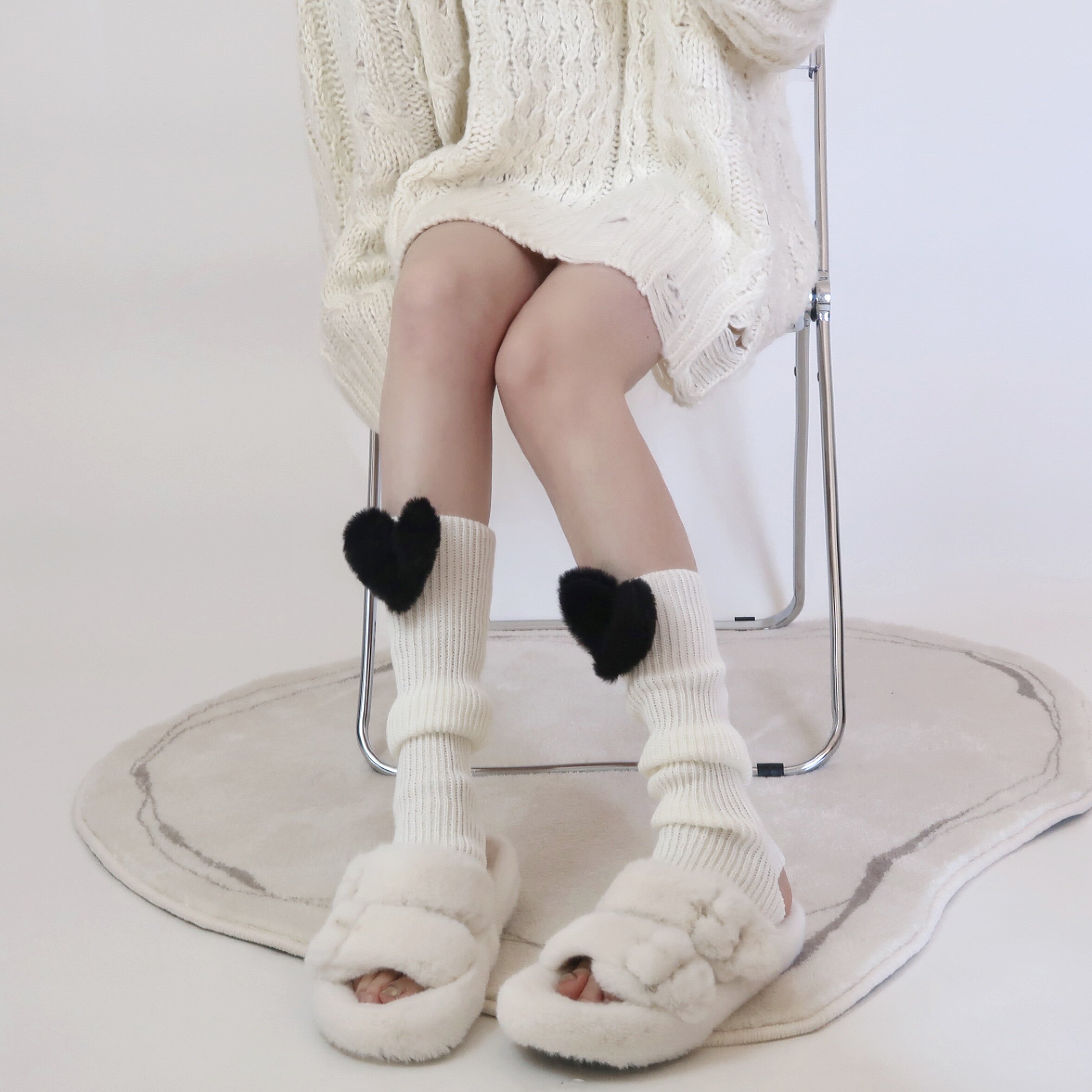 爱心绵绵袜套日系甜美毛毛爱心花朵装饰袜套腿套秋冬暖堆堆袜女