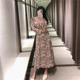 ZA女装新款 莫奈花园油画裙收腰法式碎花连衣裙侧开叉长裙