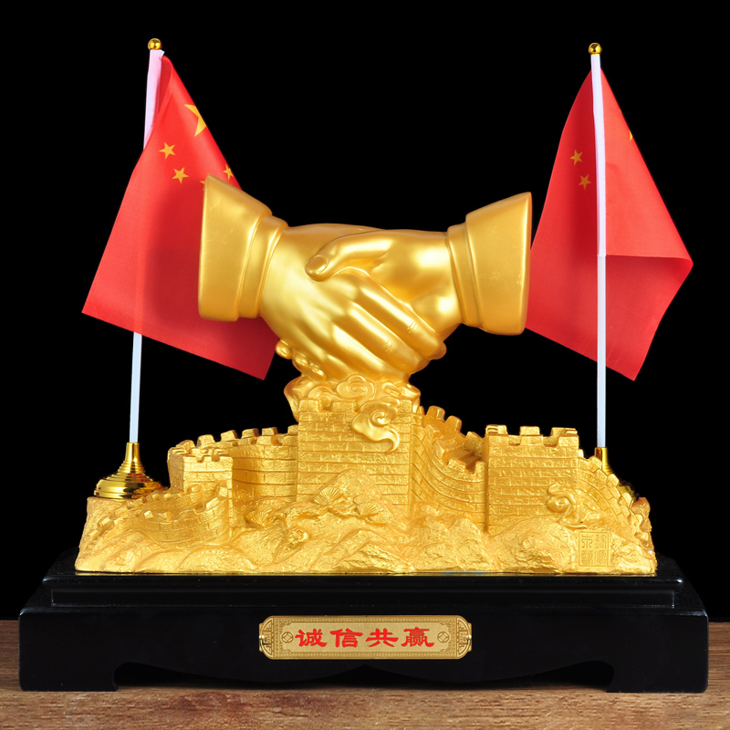 合作共赢诚信握手摆件领导办公室装饰工艺品公司开业定制商务礼品