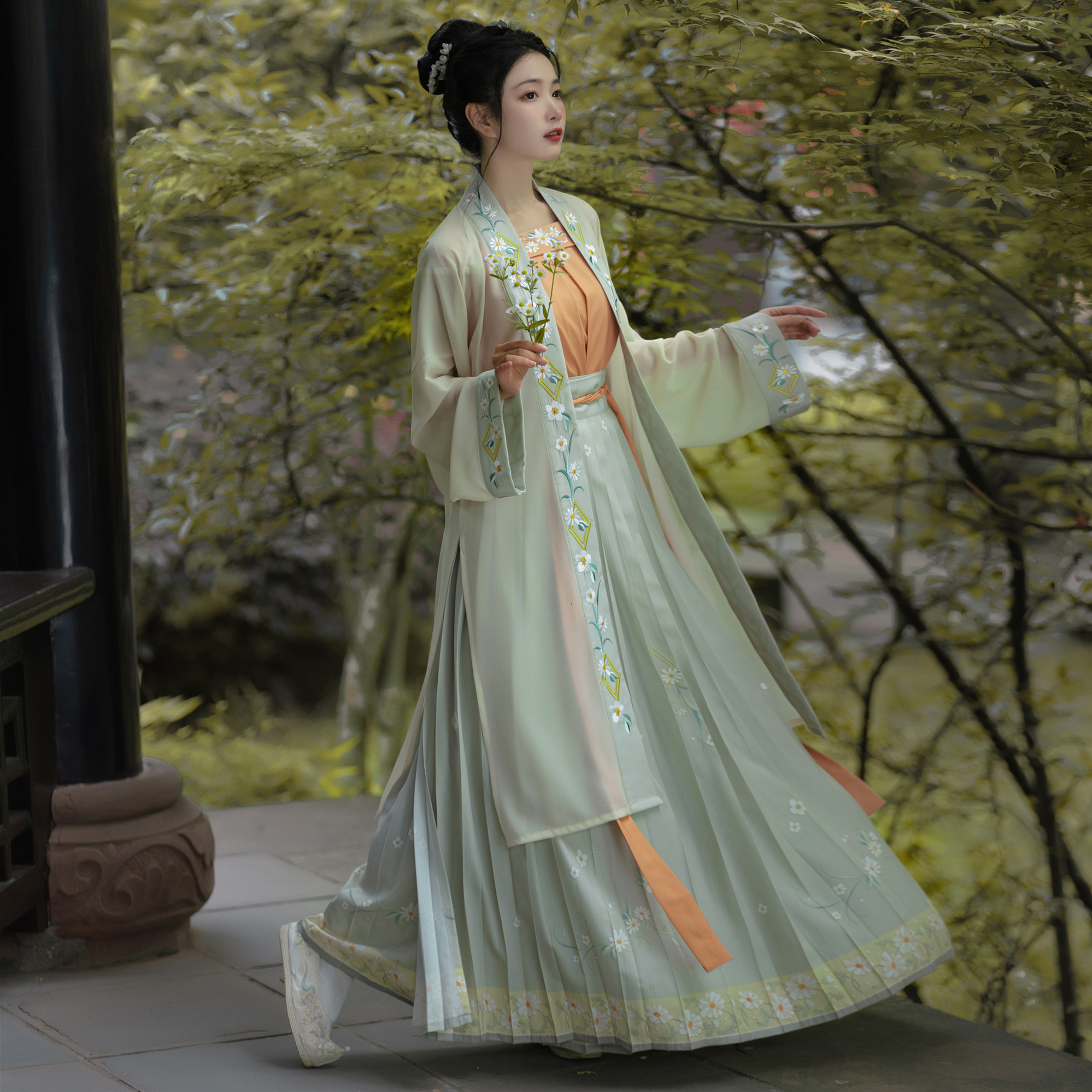 风来榕下小雏菊原创汉服女宋制褙子三件套中国风日常学生夏季套装