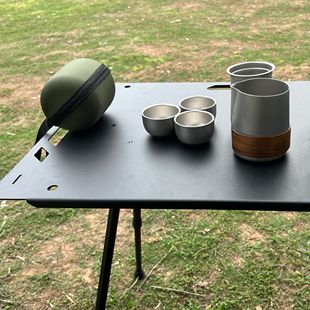 钛化合金便携式旅行茶具套装茶壶双层茶杯户外露营泡茶装备