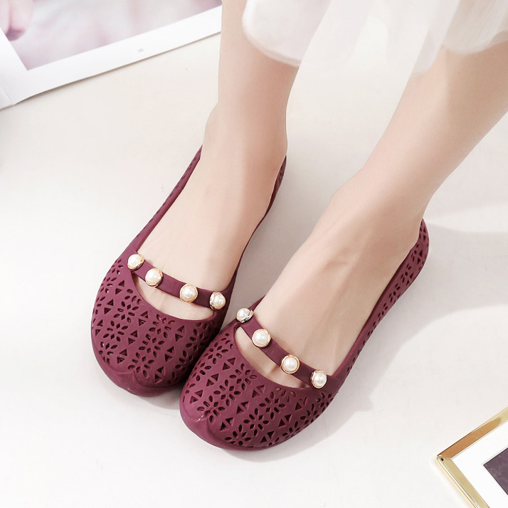 鸟巢果冻鞋时尚网状甜美沙滩鞋夏季防滑女士透气平底工作塑料凉鞋