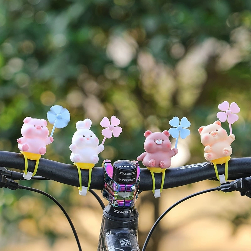 嘟嘟风车乐园小猪猪兔兔子风车公仔电动电瓶车自行车装饰品摆件