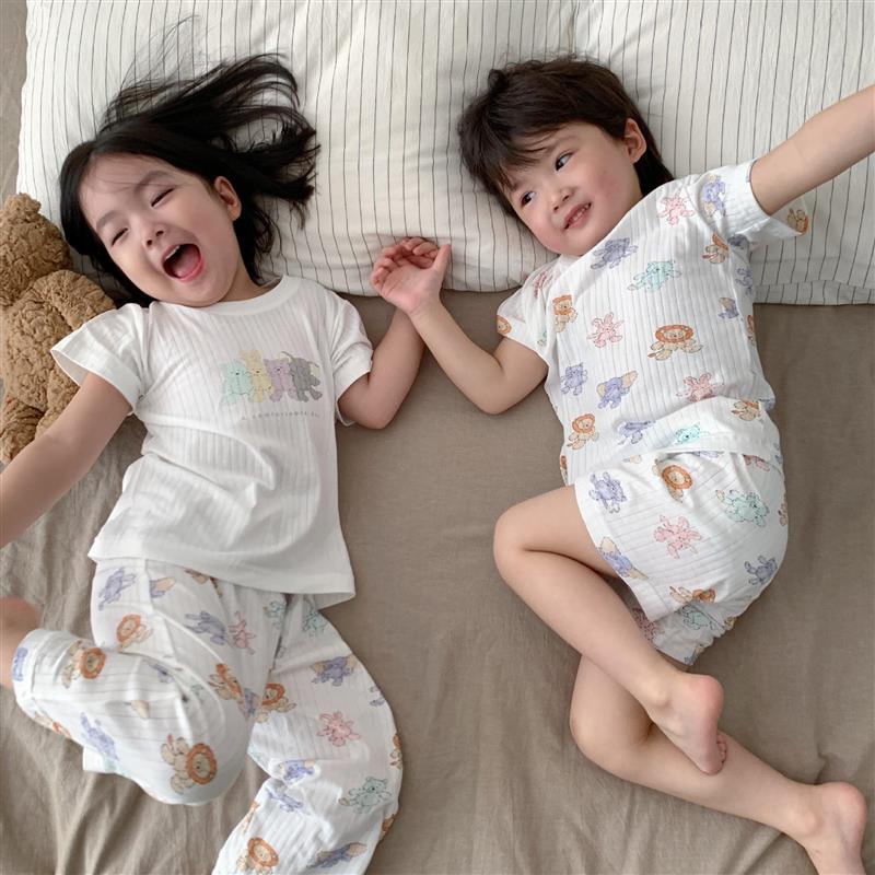 夏男童女童宝宝妈妈亲子款小熊印花家居服套装莫代尔拉架舒适睡衣