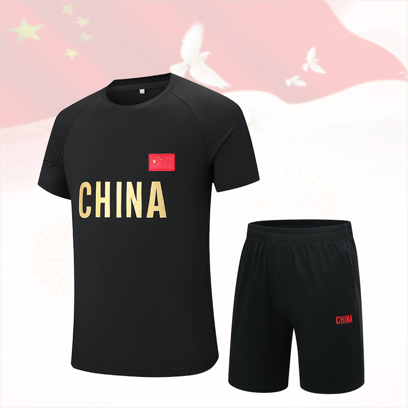 国家队运动t恤套装夏季男女CHINA中国乒乓球短款上衣圆领体恤定制