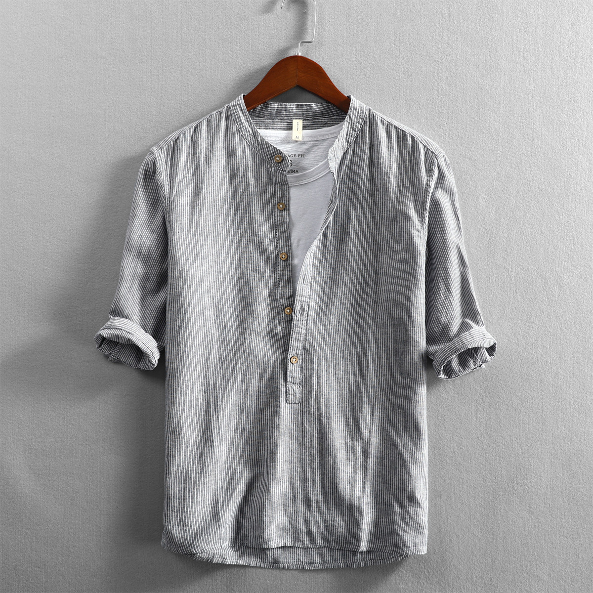 棉麻条纹衬衫套头