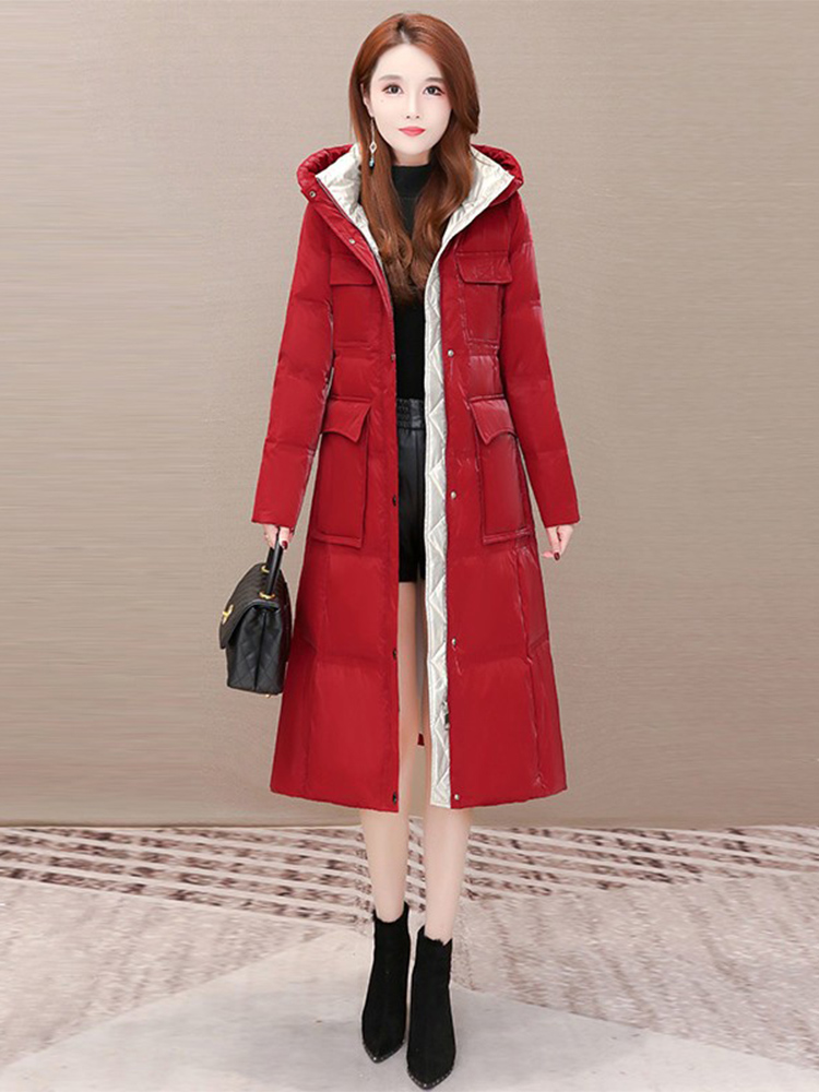 九江羽绒服女款2022年新款中长高端奢华国际品牌红色羽绒服