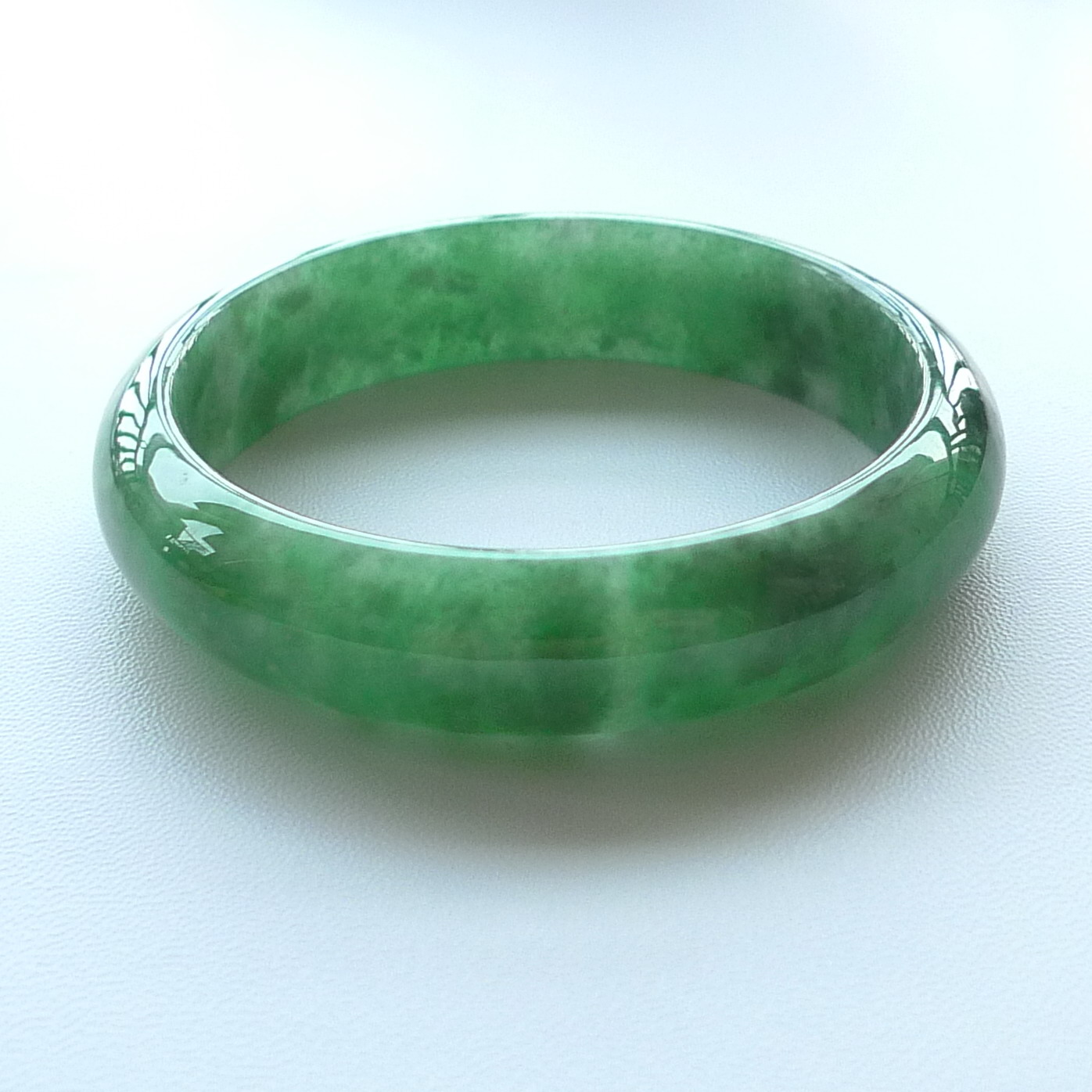 冰糯种天然a货翡翠阳绿满色圆口手镯(54.95mm圈口)46.64克