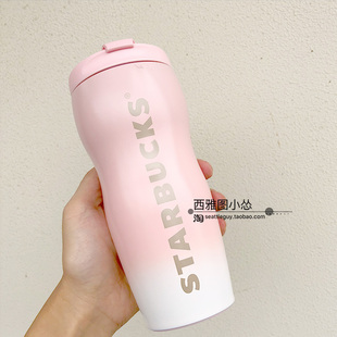 现货星巴克杯子2020韩国粉色渐变樱花lucy露西不锈钢随行保温水杯