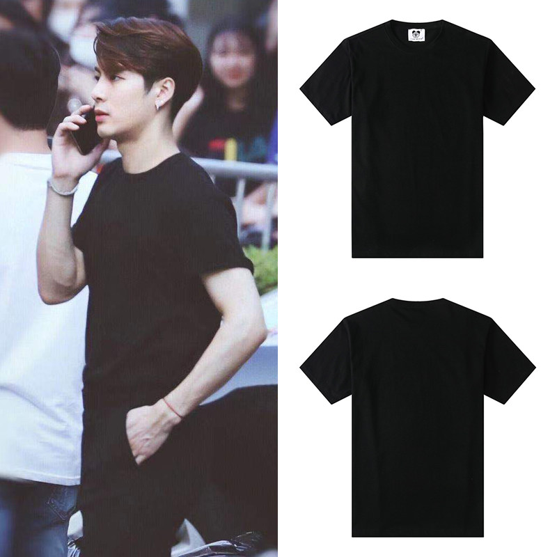 王嘉尔同款短袖t恤男女ins街头风纯色宽松纯棉情侣装上衣夏季半袖