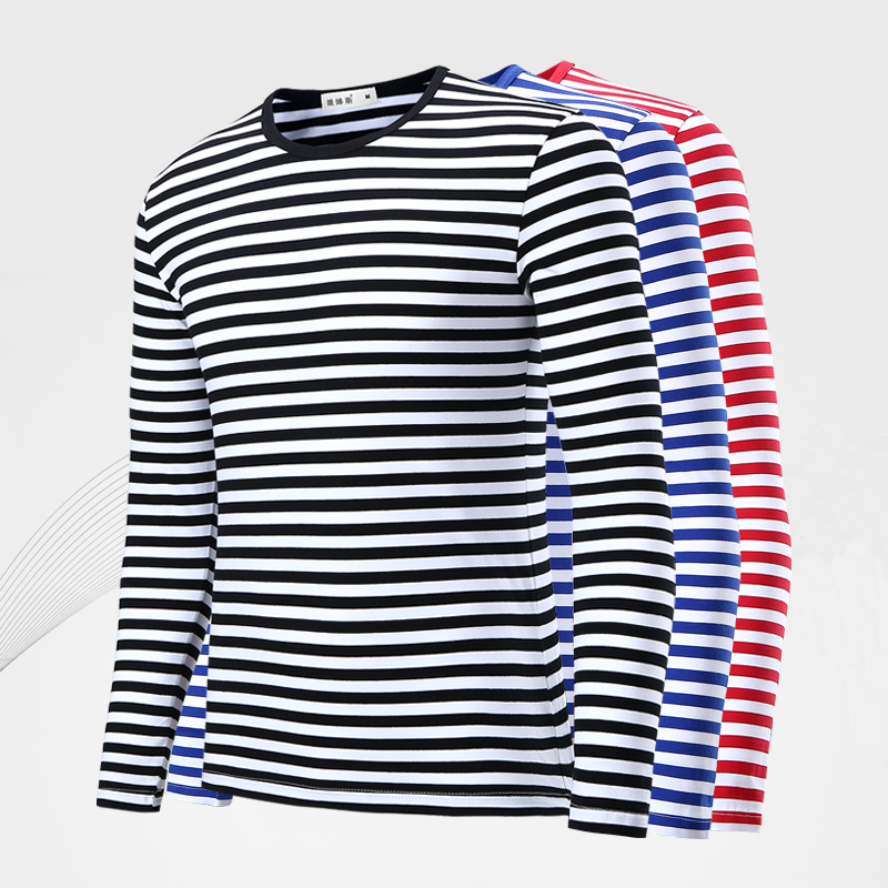 Autumn and winter Sailor Sea-striped shirt Long sleeve T-shirt black and white stripe Lovers money With children Base coat pure cottonin the Men's clothing, T-shirt category - from Buy2taobao.com to provide professional Taobao agent buy service