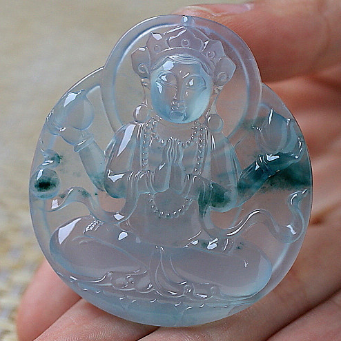 【即拍即得】冠尚 玻璃种飘花度母吊坠 29.48克 高端好货