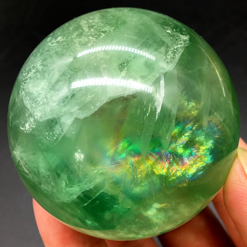天然绿水晶球摆件绿萤石彩虹球萤石原石打磨家居装饰摆设工艺品
