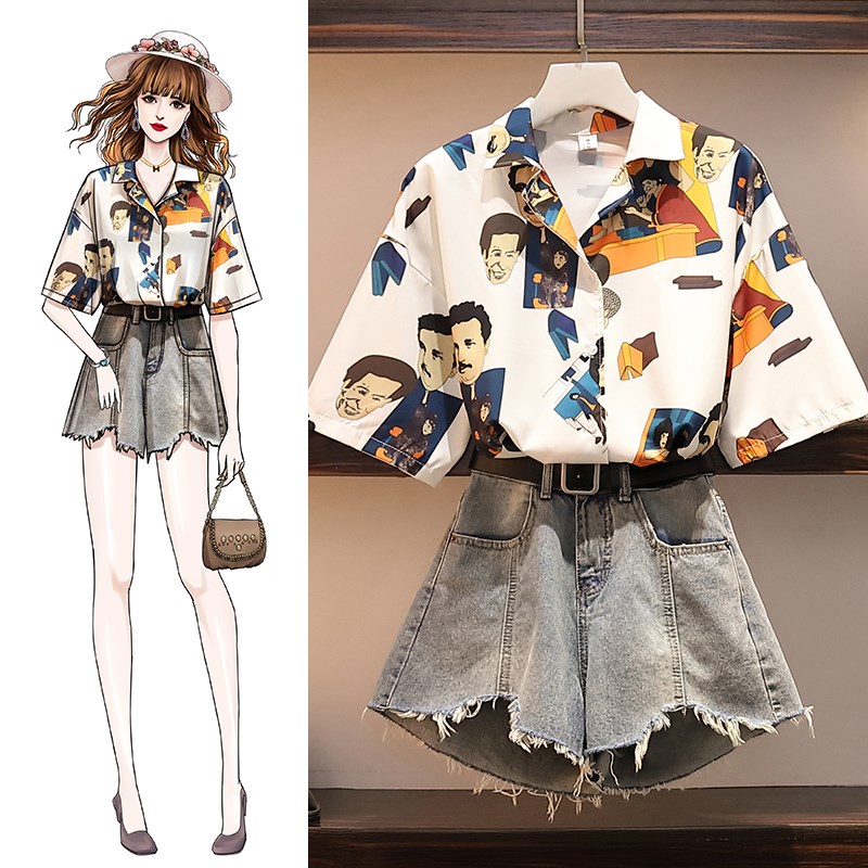 Summer wear 2020 new pattern Fashion Western style Women's wear Show thin Two piece set Large cowboy shorts shirt suitin the Women's clothing/Boutique , Large size women category - from Buy2taobao.com to provide professional Taobao agent buy service