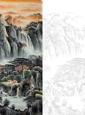 定制国画山水画 竖幅仿古底稿 墨稿 临摹山水画山水国画手绘定制淘宝