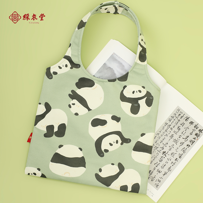 彩衣堂国风可爱熊猫手提袋大容量单肩