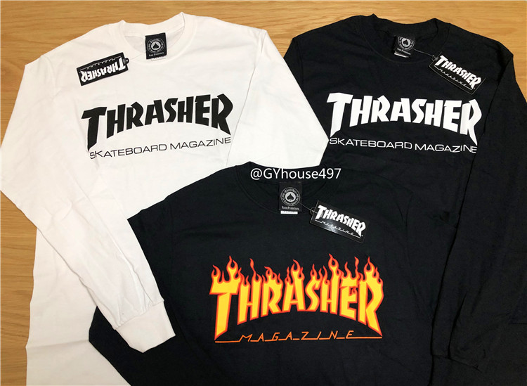 【羔羊House】Thrasher 美版 薄款经典火焰字母长袖T恤男女情侣款