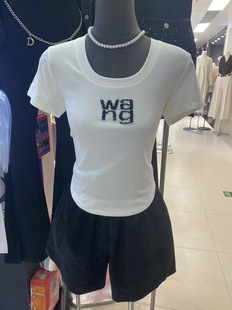 2024夏季新款韩版设计感字母钉珠圆领套头弹力修身辣妹短袖T恤女