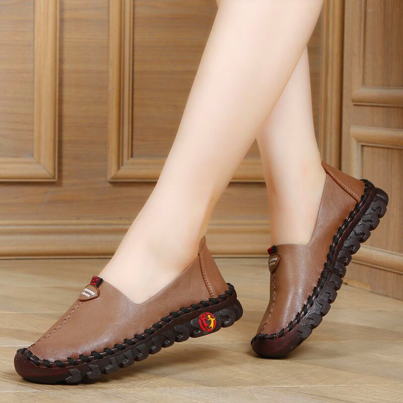 秋季新款休闲平底鞋软底软皮女鞋舒适百搭防滑牛筋底皮鞋女式单鞋