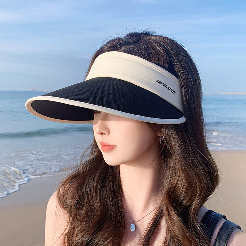 太阳帽女2024新款夏季防紫外线加宽帽檐空顶遮阳帽撞色冰丝防晒帽