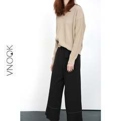 VNOOK2016秋冬新款 气质休闲柔软舒适长袖纯色V领双面绒毛衣 女