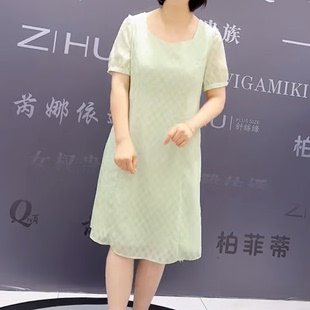 3202女权贵族夏季新款韩版修身显瘦胖MM大码女装中长款短袖连衣裙