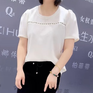 9841芮娜依莲夏季新款韩版宽松显瘦胖MM大码女装常规款短袖T恤潮