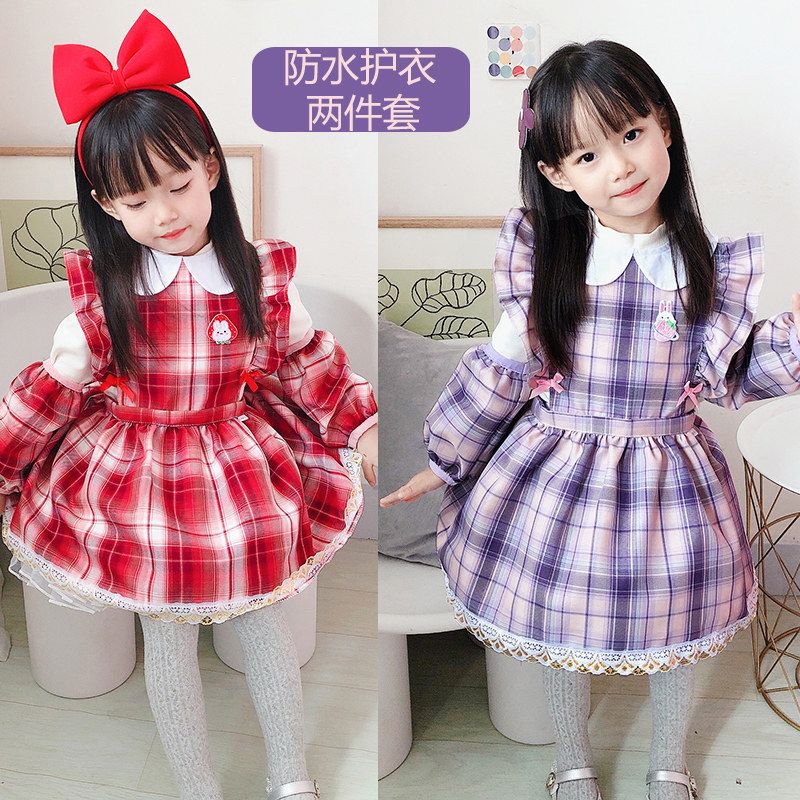 儿童围裙画画罩衣幼儿园女宝宝公主羽绒服罩衫防水外穿洋气秋冬季