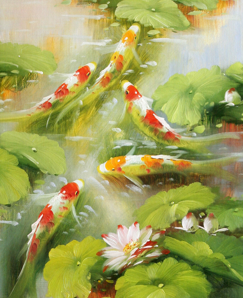 许飞飞《年年有鱼》精品写实油画 布面油画