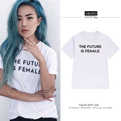 字母the future is female印花短袖t恤衫女式宽松韩版Ulzzang风格