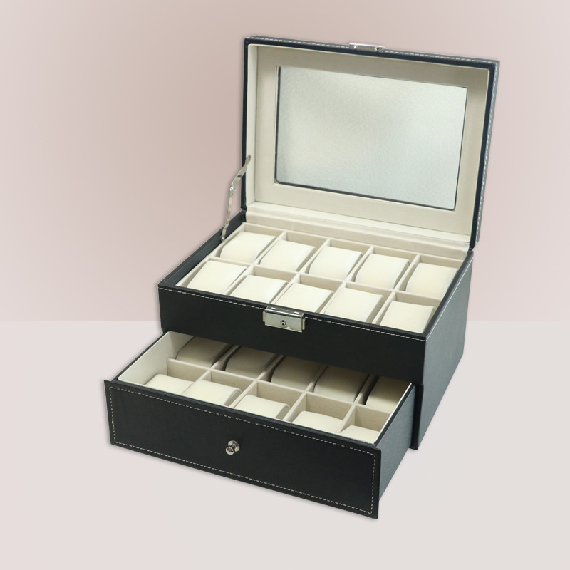 双层PU皮革手表首饰收纳盒手表珠宝展示收纳盒手表盒