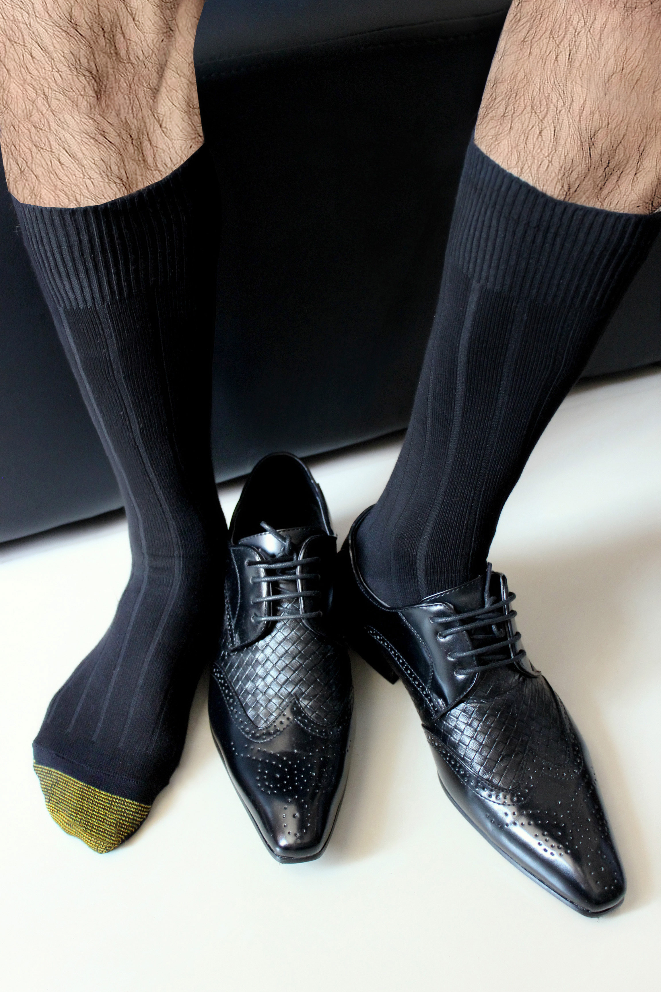 3双装 欧美男士薄款绅士正西装袜中筒金脚趾商务棉袜子条纹纯黑