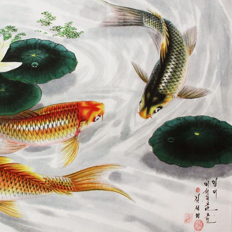 (朝鲜)画鱼名家金成明《锦鲤》平壤美术大学 麦子印象馆