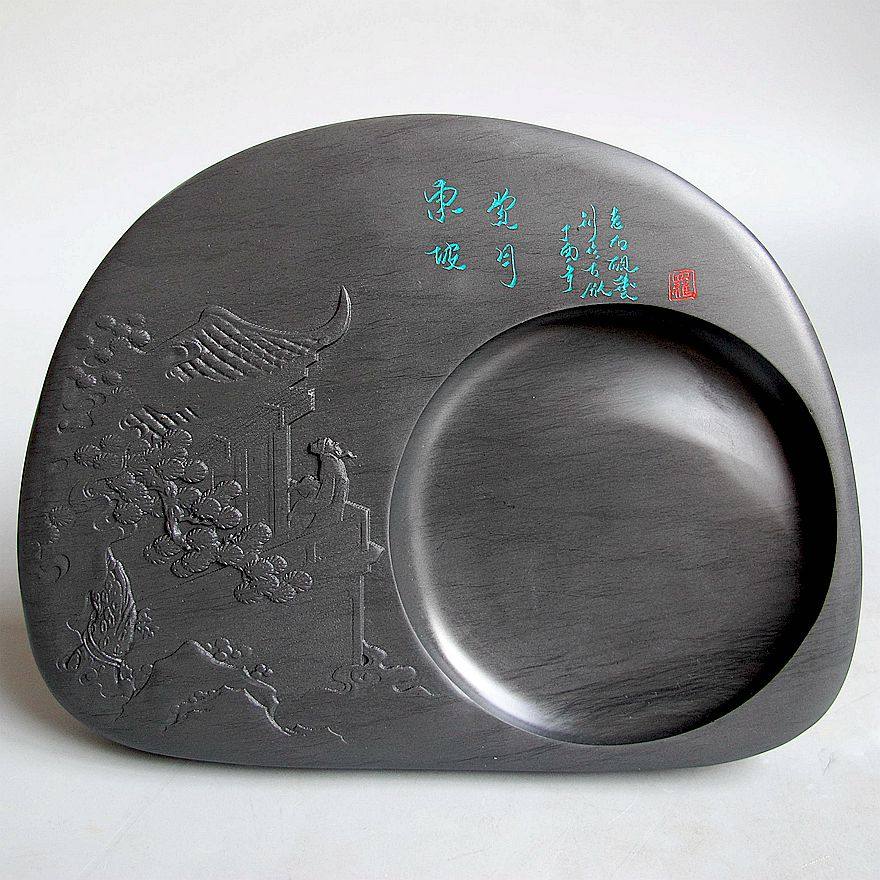 罗永标作品 玉山罗纹 东坡赏月 歙砚珍品 老石砚艺出品 - 拍卖