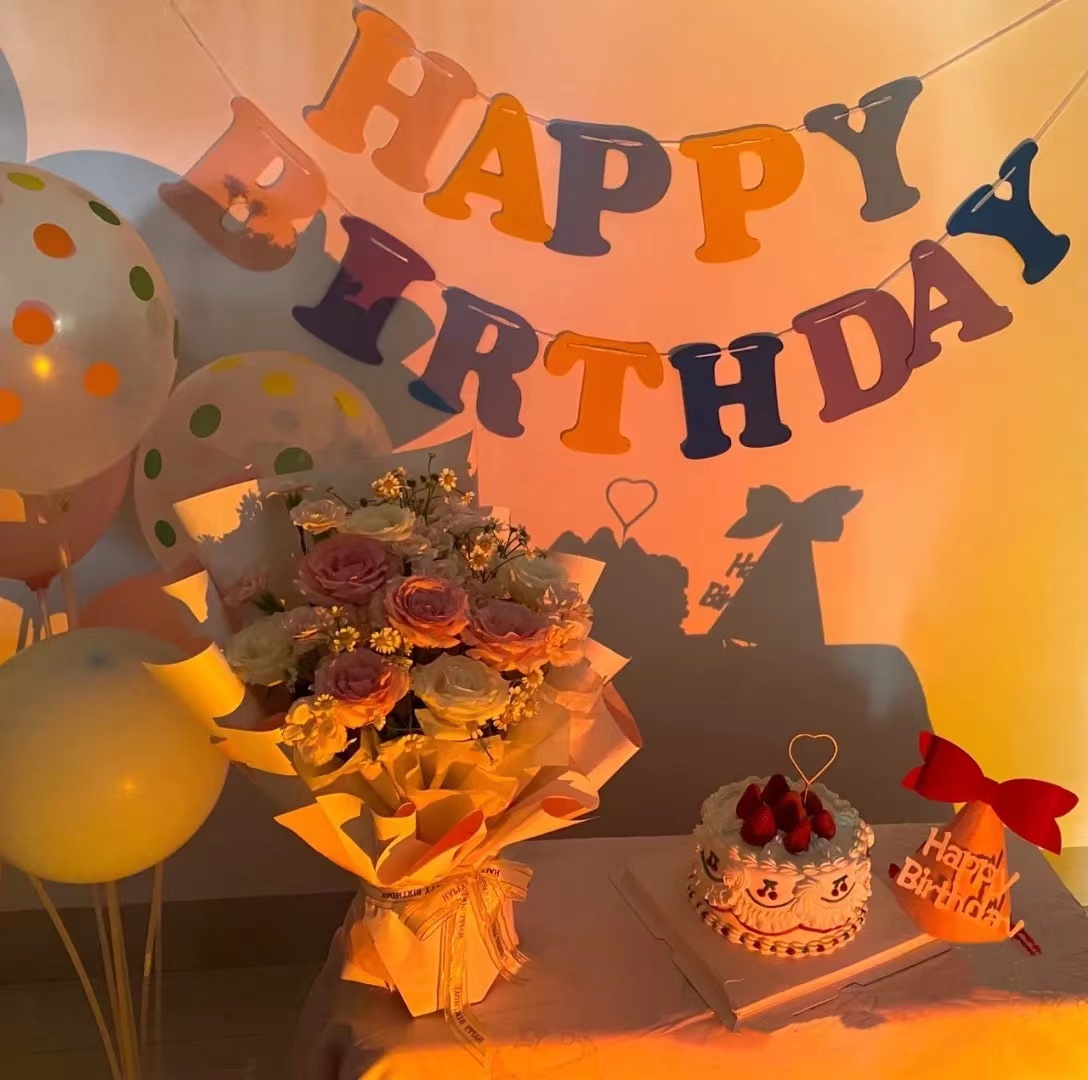 韩国ins风小雏菊无纺布生日快乐拉旗宝宝派对装饰网红拍照布置