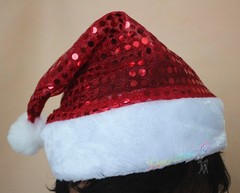 特价圣诞帽通用红色亮片布圣诞节派对用品 节日头饰买多更优惠