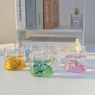 ins静谧观山杯网红彩色玻璃杯 日式创意威士忌杯高硼硅耐热泡茶杯