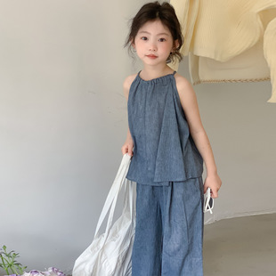 女童夏季套装2024新款童装宝宝吊带裙两件套韩版休闲森系田园风