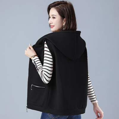 连帽无袖卫衣马甲女2022春秋新款休闲马夹小个子妈妈拉链坎肩外套