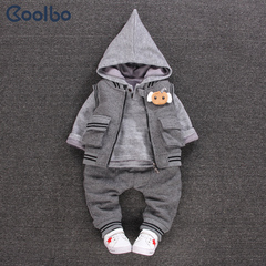 coolbo男宝宝冬装韩版三件套装男童外出服加绒加厚1234岁冬季新品
