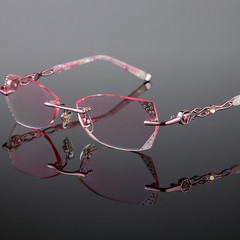 配防辐射无框眼镜近视眼镜女切边镶钻石眼镜成品渐变色超轻眼镜框