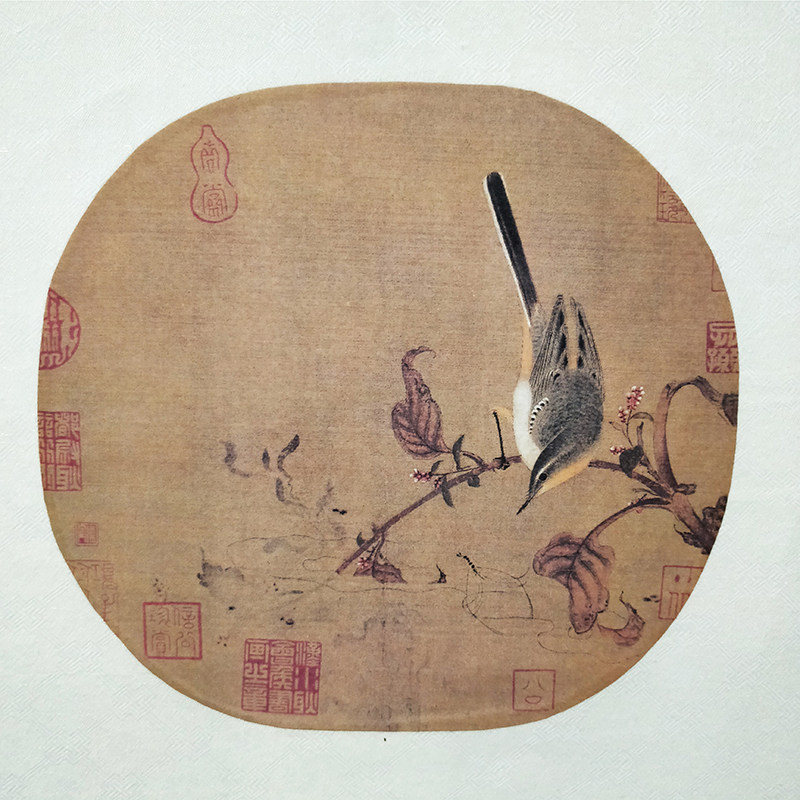 仿宋代 赵佶 红蓼水禽图 故宫复古经典包邮名人书画小品扇面绢本