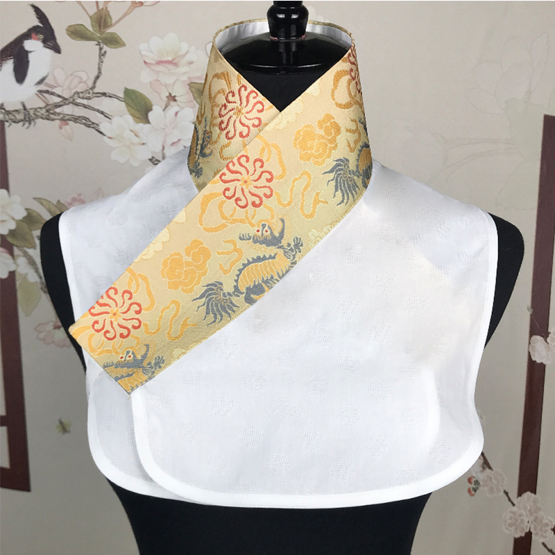 织锦缎汉服义领珍珠提花交领衣领明制古装配饰成人儿童男女假领子