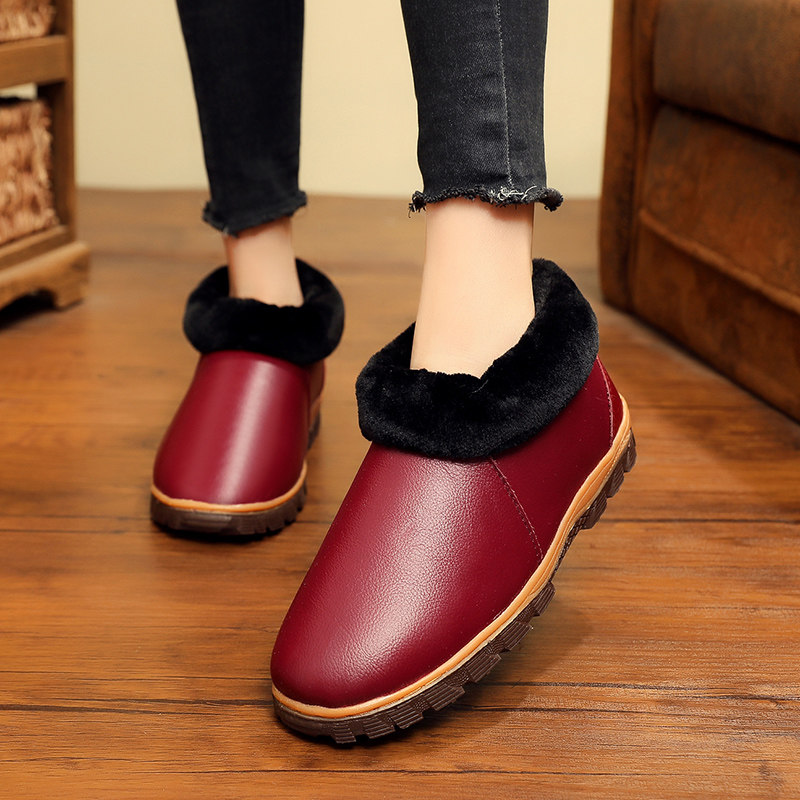 真皮居家皮拖鞋女中老年防滑厚底保暖皮棉鞋家用皮面包跟棉拖鞋男