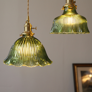 日式复古黄铜玻璃吊灯创意简约餐厅吧台卧室北欧单头玄关阳台灯具