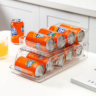 网红新款冰箱饮料收纳盒啤酒可乐易拉罐双层自动补位厨房整理盒神