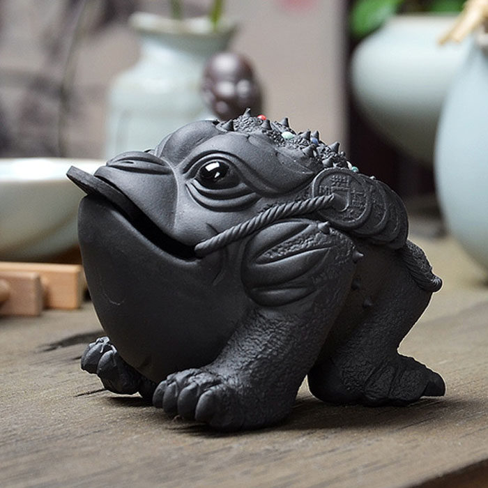 宜兴青蛙紫砂茶宠全纯手工原矿黑泥紫泥招财三脚金蟾茶宠茶盘摆件