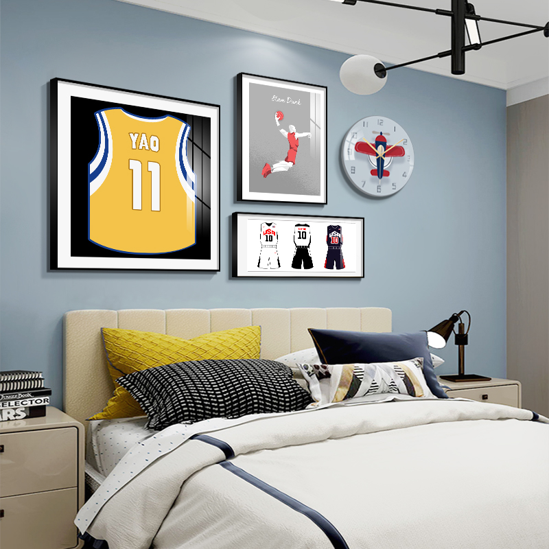 儿童房装饰画卧室背景墙挂画北欧ins风男孩房间壁画床头篮球海报