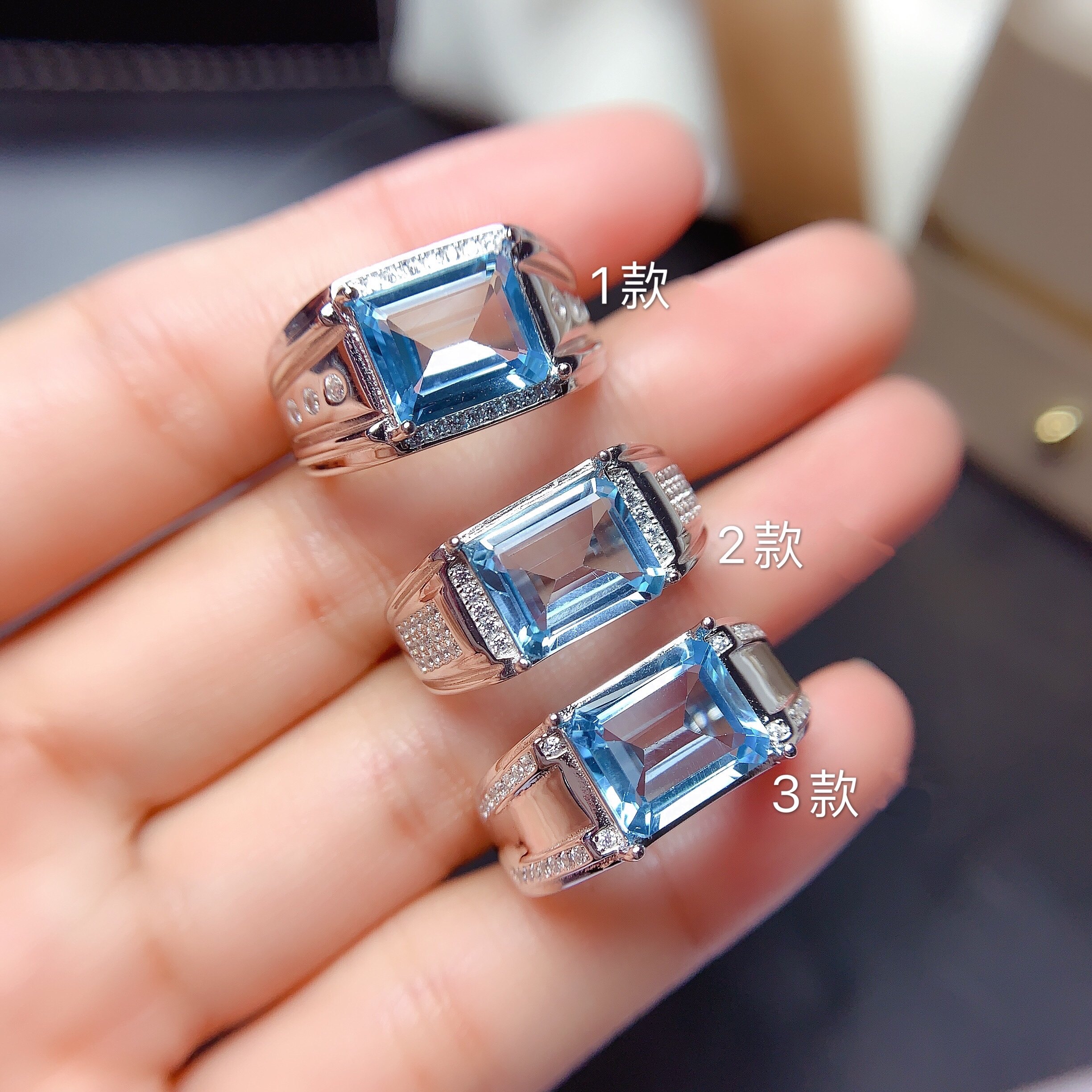 s925纯银戒指空托男士长方形810mm代镶嵌托帕石透辉石橄榄石精工