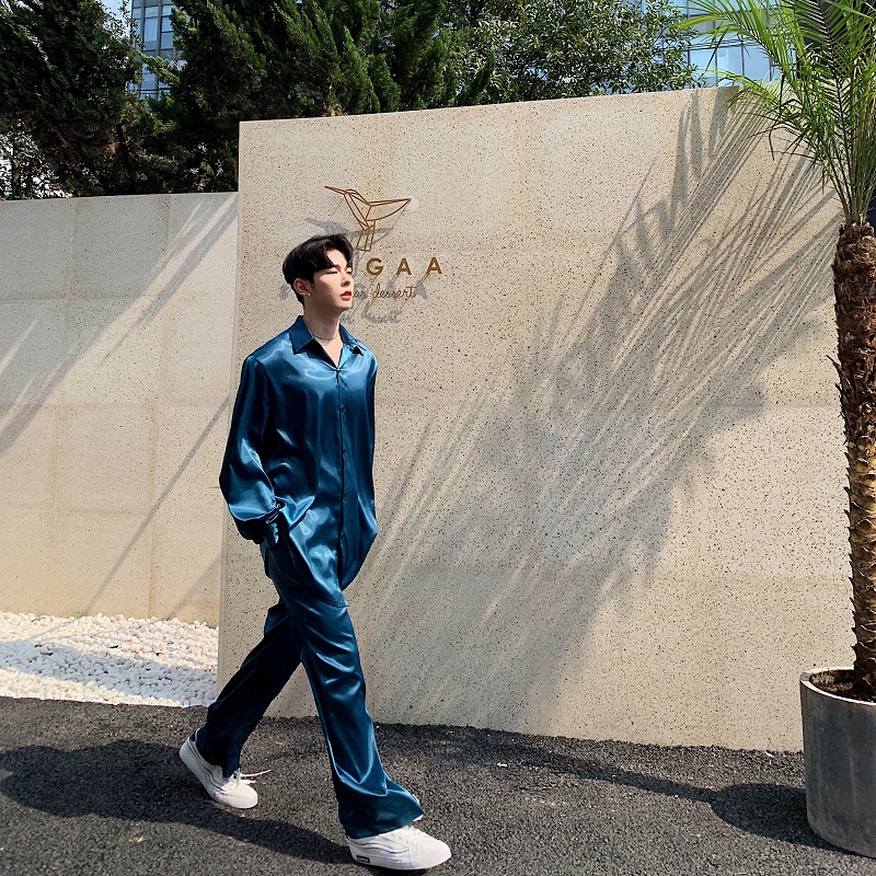 欧洲站走秀款夏季缎面飘逸垂感帅气直筒休闲裤男亮色哈伦裤阔腿裤|ruв категории Мужская одежда, брюки - от Buy2taobao.com для оказания профессиональной услуги покупки агента Taobao